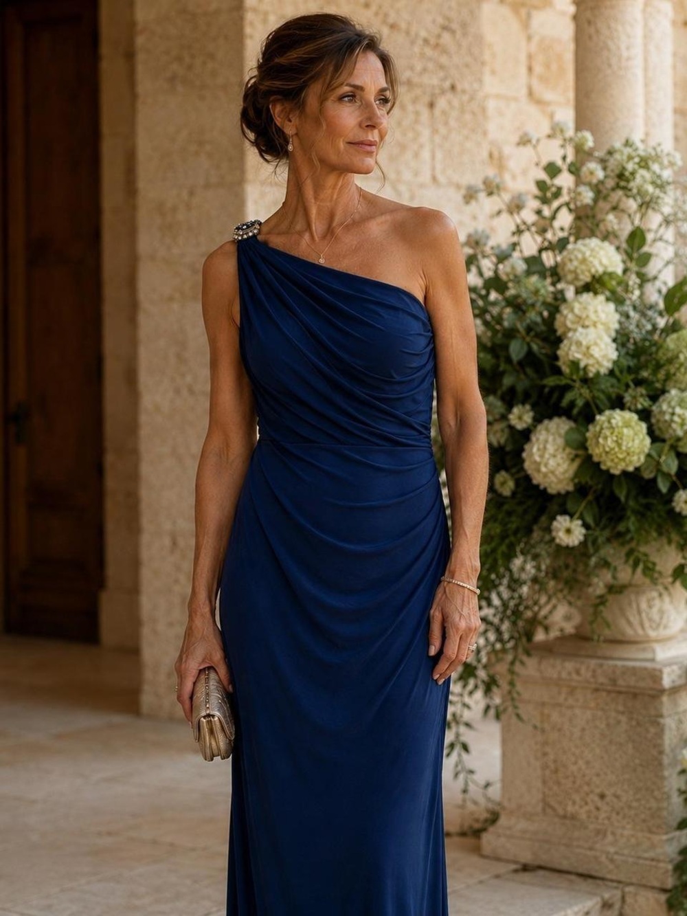 RALPH LAUREN Navy One Shoulder Evening Dress - Picture 2 of 2